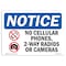 Signmission OSHA Notice, 5" Height, No Cellular Phones 2-Way Radios Sign With Symbol, 7" X 5", Landscape OS-NS-D-57-L-14443 - alternate 1